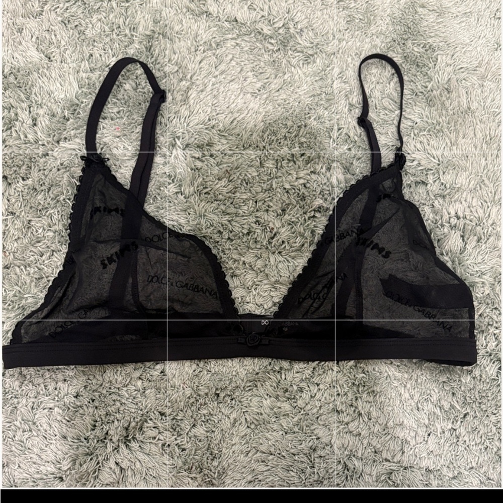 Dolce & Gabbana Black Sheer Logo Lace Bralette